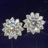 Stud Earrings Custom Solid 14K White Gold Women 0.5 1 2 3 Carat Round Moissanite Diamond Wedding Engagement Party SunFlower