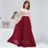 ALINE SCOOP GOLVENLÄGGNING CHIFFON LACE SATIN JUNIOR BRIDEMAID KLÄNNER MED BOW BACK BACK KORT SLEEVES Flower Girl Dress 240312