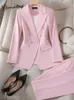 Yitimuceng Elegant Office Ladies Tweede stuk sets dames Outfifits Double Breasted Long Sleeve Blazers Loose Casual Pant Suits 240319