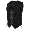 Suede Leather Vest black Triple Clasp Motorbike 240323