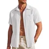 Men's Casual Shirts Men Solid Color Shirt Beach Stylish Summer With Turn-down Collar Short Sleeves Chest Pocket For Business