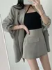 Deux pièces de robe femmes vintage solie chic de blazer jupe combinaison d'été décontracté élégant manteau de commerce mini saya tenues