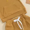 Conjuntos de roupas Criança Crianças Menino Verão Shorts Outfit Cor Sólida Manga Curta Bolso T-shirt Com Cintura Elástica 2 Pcs Waffle