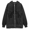 Mulheres hip hop streetwear hoodies mulheres zip up hoodie anjo impressão escura jaqueta casaco goth harajuku y2k roupas 240314