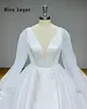 Hire Lnyer See Through Deep V-Neck Backless 2 Pieces Satin Ball Gown Wedding Dresses With Long Sleeve Shawl Real Office Photos Video