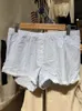 Dantel patchwork çizgileri şort kadın pamuk düğmeleri elastik yüksek bel rahat düz kısa pantolon tatlı yay yaz tertelemeleri 240318