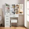 Onesaimei Mirror and Lighting, 3 Adjustable Lighting Modes, 5 Drawers, Dressing Table with Chairs