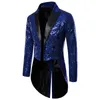 Herrjackor mens paljetter Tailcoat avvinna krage cardigan lång jacka vintage glitter temperament smoking male aftonkostym dräkt