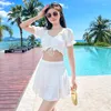 Women's Swimwear Split Bathing Suit Women 2pcs Hollowed Sexy Short Tops High-waisted Skirt Slim Seaside Holiday Beachwear Swimsuit