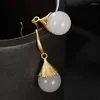 Boucles d'oreilles pendantes, perles rondes naturelles en jadéite blanche, tampon en argent S925