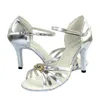 Chaussures de Danse Elisha Talon Personnalisable Femme Salsa Latin Salle de Bal Bout Ouvert Argenté avec Boucles Strass