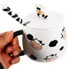 Vinglas 1 Set Cow Coffee Mug Sweet Ceramic Cup med sked och lock för hemrestaurang