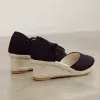 Sandaler kvinnor damer halm hampa rep sandaler retro linne duk kil rund tå avslappnade sandaler singlar skor elegant stängd tå sandal