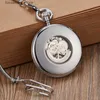 Pocket Watches Luxury Copper Silver Automatic Mechanical Pocket Clock Fob Chain Men Roman Numbers Clock High Quality Pocket es L240322