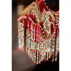 Scarves Women's Spring Autumn Vintage Beaded Embrodiery Luxury Wine Red Tassel Pashmina Female Winter Shawl Cloak Collar R1810