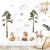 Stickers Cartoon Schattige Bosdieren Herten Vos Boom Muur Sticker Aquarel Kwekerij Vinyl Wall Art Decals voor Baby Kinderkamer Home Decor