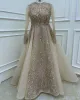 Plus Size Arabic Aso Ebi Muslim Lace Beaded Prom Dresses A-line Long Sleeves Vintage Evening Formal Party Second Reception Gowns Dress