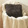 Almohada de felpa suave, funda de almohada de 43x43cm, cubiertas cuadradas de piel de color sólido para oficina, sofá, silla de coche, sala de estar, decoración del hogar