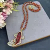 Ожерелья с подвесками из натуральной красной бирюзы с камнем, цепочка для свитера с золотой рыбкой, индивидуальный дизайн, ретро-ожерелье, женские модные аксессуары
