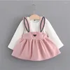 Abiti da ragazza Abiti da ragazza Primavera Autunno O-Collo Vestiti per bambini Orecchie Cotone Baby Princess For