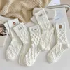 Konlee Oem Meias Infantis New Style Embroidery White Color Girls Crew Custom Design Socks Womens