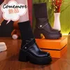 Boots Comemore Women Platform Wedge Fashion Autumn Spring 8cm Block Heels Knee High Boot Shoes 2024 Sock Leather Stretch Fabric