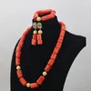 Colar brincos conjunto simples original coral contas jóias pulseira natural nupcial abl981