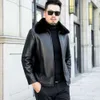 New Mens Pu Leather Jacket with Lapel Casual and Loose Fitting Middle-aged Elderly Plush for Men