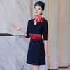 エアスチュワーデスハイグレードワークドレスと帽子の夏のファッション3クォータースリーブローブ服客室乗務員インタビューユニフォーム