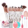 15st marmor makeup borstar set med smink spges med ansiktsvinge borste smink borstar sminkverktyg i7uu#