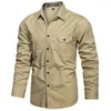 Chemises décontractées pour hommes Col rabattu Blouse en coton Hommes Militaire Manteaux d'extérieur Chemise à manches longues Veste vintage à poitrine unique Vêtements