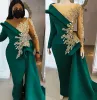 Plus taille arabe vert foncé luxueux robes de bal en dentelle en dentelle en dentelle de fête de soirée deuxième réception anniversaire robe de fiançailles