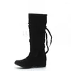 Stiefel Damen Flache Schuhe PU Einfarbig Runder Hangabsatz Verdickt Niedrig Hohes Rohr Warm Halten Rutschfest Wasserdicht