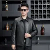 Mens Outerwear Genuine Leather Jacket Mens Haining New Top Layer Cowhide Standing Collar Casual Business Spring and Autumn Style