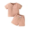 Clothing Sets Kid Baby Boys Summer Outfits Solid Color Button Pocket Short Sleeve Tops Elastic Waist Shorts 2Pcs Clothes Set