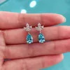 Stud Earrings (3Ct Total)1.5Ct Each Pear Cut Light Blue Diamond AU750 18K White Gold Earring Gorgeous Female Jewelry E056
