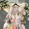 Basic Casual Dresses Summer Bohemain Gorgeous Flower Cascading Cake Dress Women's V-Neck Long Flare Sleeve Floral Print Holdiay Chiffon Vestidos 2024