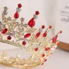 Hair Clips Leaf Rhinestone Tiara Crown Baroque Red Crystal Full Round Bridal