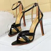 BIGTREE Schuhe Pu Leder High Heels Sexy Party Schuh Pumps Stilettos 11 Cm Sommer Peep Toe Sandalen Weibliche 2023 240322