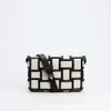 Shoulder Bags New Black and White Checkered Woven Bag Canvas Cowhide Small Square Fashion One Oblique Straddle for Women