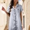 Vêtements de nuit pour femmes Femmes Satin Chemises de nuit Solide Manches courtes Pyjamas Robe de nuit Vêtements de nuit Chemise à simple boutonnage Chemise de nuit Pijama