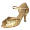 Dansskor Elisha Shoe Anpassad häl Kvinnor Salsa Latin Sandaler Öppen Toe Dancing Party Ballroom Gold