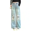 Childrens High Waist Hole Straight Jeans Girls Loose Denim Pants 2024 Teenagers Casual Wide Leg Kids sequin Ripped 240318