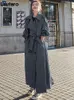 Lautaro Spring Autumn Autumn Flowy Long Eversive Trench Coat for Women Belt Double Breadted Soulding Fashion 240408