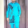 Vêtements pour hommes africains ensembles de pantalons de luxe pour habiller des costumes élégants complets vêtements pour hommes col rond 2 pièces Costume de marque Abaya Dashiki 240313