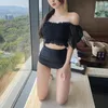 Kobiety bikini strojów kąpielowych Kobiety Summer 2pcs koronkowe plisowane seksowne koreańskie styl damski elegancki elegancki talia