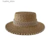 Chapeaux larges chapeaux seau chapeaux 2021 décoration de perles chapeau de soleil raphia pour femmes haut plat jazz fedoras panama chapeau de paille d'été brève ceinture bleue chapeau de plage cadeaux L240322