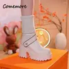 Boots Comemore Women Platform Wedge Fashion Autumn Spring 8cm Block Heels Knee High Boot Shoes 2024 Sock Leather Stretch Fabric