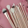 BEILI Pink 12pcs Rose Golden Natural Goat Hair Premium Foundation Eye shadow Blush Powder Highlighter Concealer Makeup Brush Set 240314