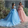 Robes de fille princesse robe à fleurs bouffante Tulle perlé strass première Communion robe boule nœud ceinture fête de noël